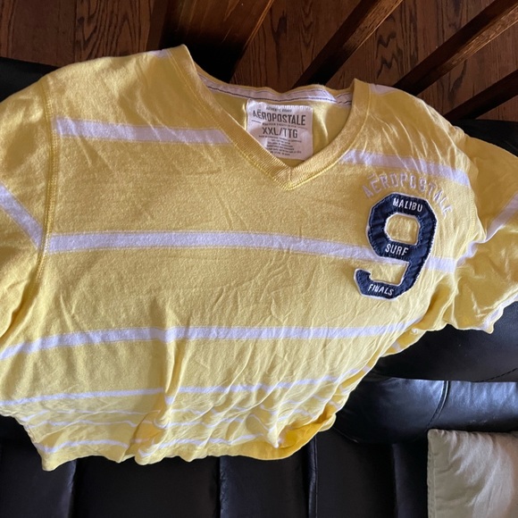 AéRopostale, V-neck shirt, yellow, and white striped size XXL - Picture 3 of 3